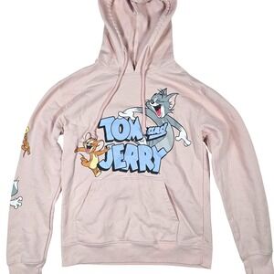 Tom and Jerry Graphic Hoodie‎ Pink XS Cartoon Logo Sleeve Print Sweatshirt